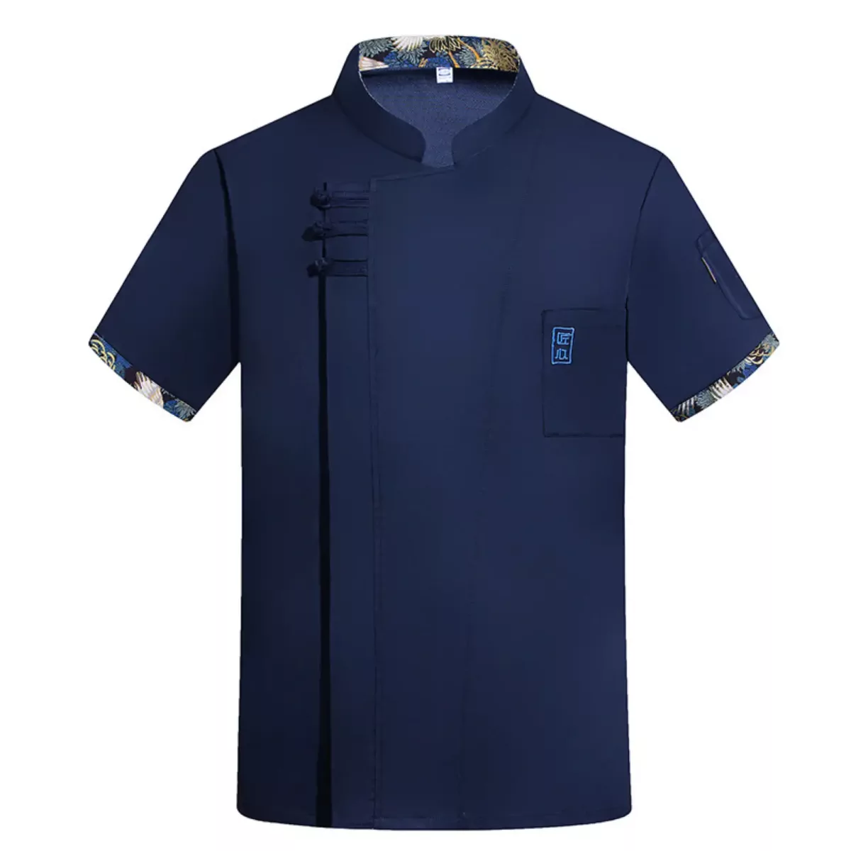 藏蓝中式盘扣短袖厨师服-c0939abeced3 Navy Short Sleeve Chinese Style Chef Jacket - Image 1